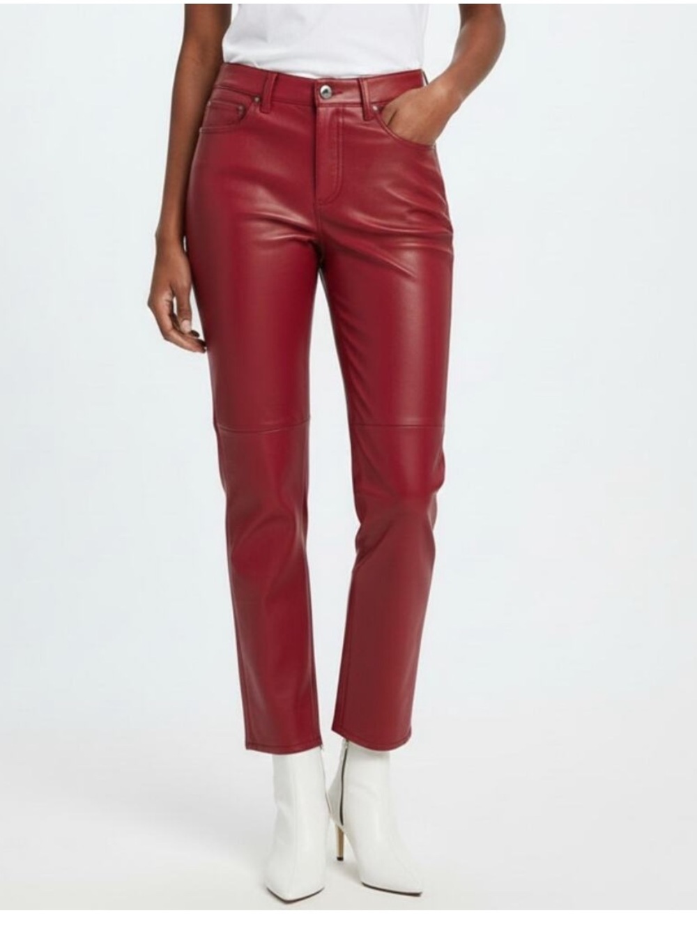 J. Crew nibbed vivid Burgundy Faux leather straight leg pants NWT